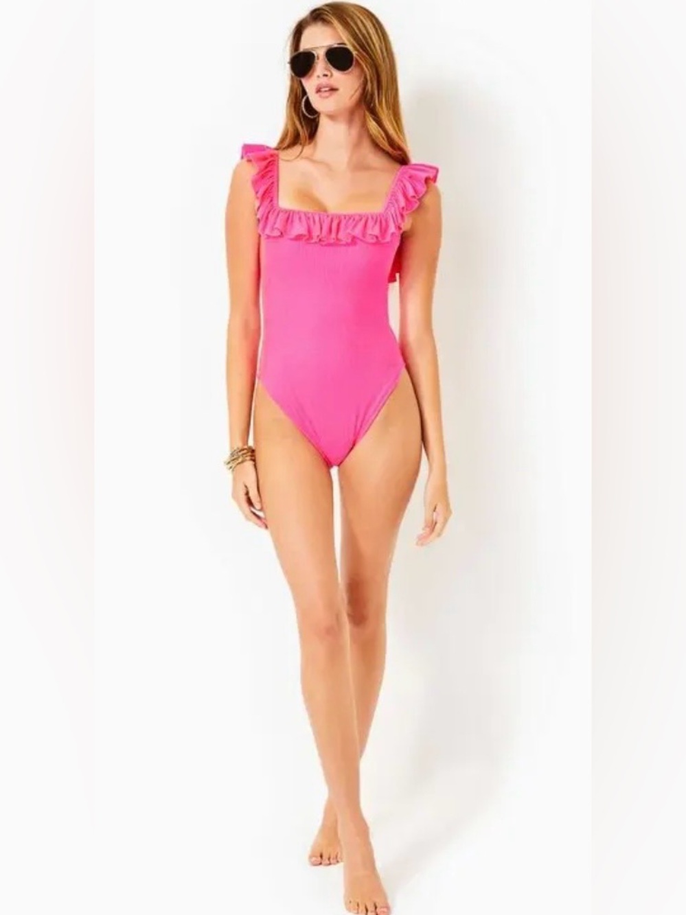 Lilly Pulitzer Aemma Roxie Pink Ruffle One-Piece. 8